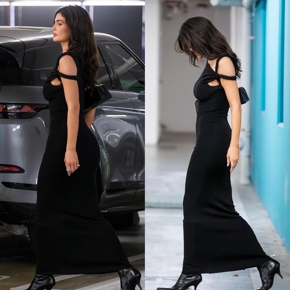 KHY DROP 004 Black Suede Stretch Twist Maxi Dress Size Medium - Picture 2 of 16